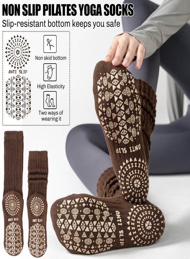Sandsuced Pilates Grip Slouchy Yoga Socks Winter Warm Cozy Scrunch Boot Grippy Crew Slipper Socks 4 Pairs for Women Gift Stocking Stuffers(Black/Dark khaki/Light khaki/Beige,M) - Image 5